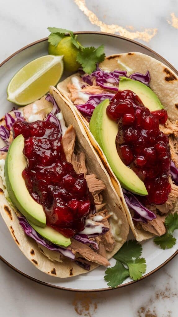 Cranberry & Turkey Tacos with Creamy Slaw and Avocado