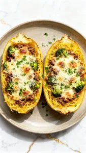 Stuffed Spaghetti Squash with Italian Sausage and Broccoli
