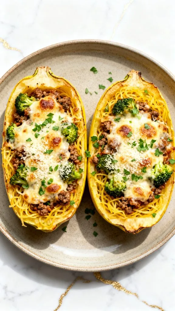 Stuffed Spaghetti Squash with Italian Sausage and Broccoli