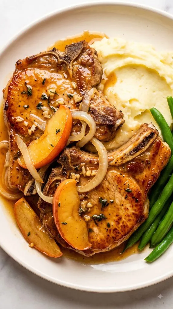 One-Pan Apples and Onion Pork Chops