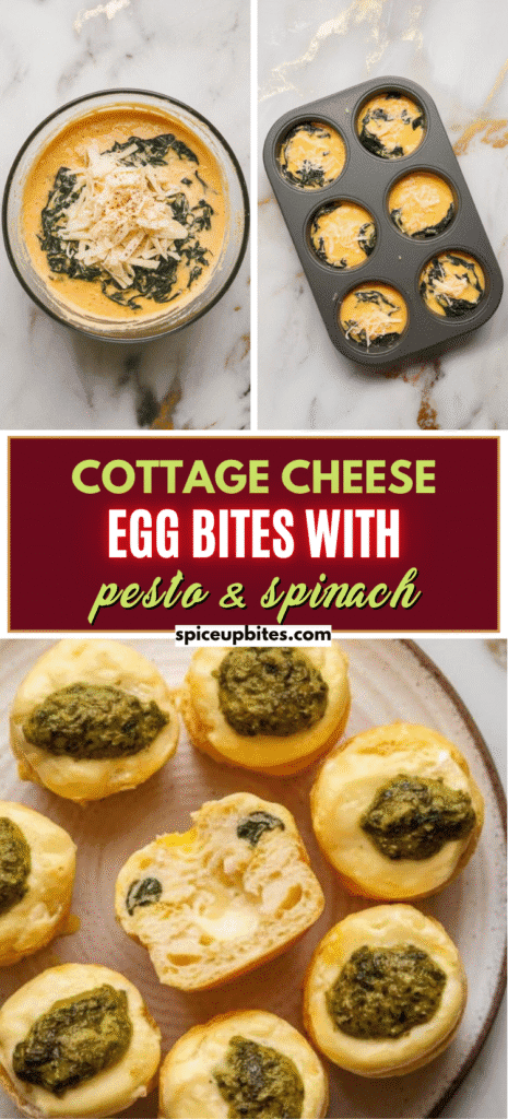 Cottage Cheese Egg Bites with Pesto & Spinach