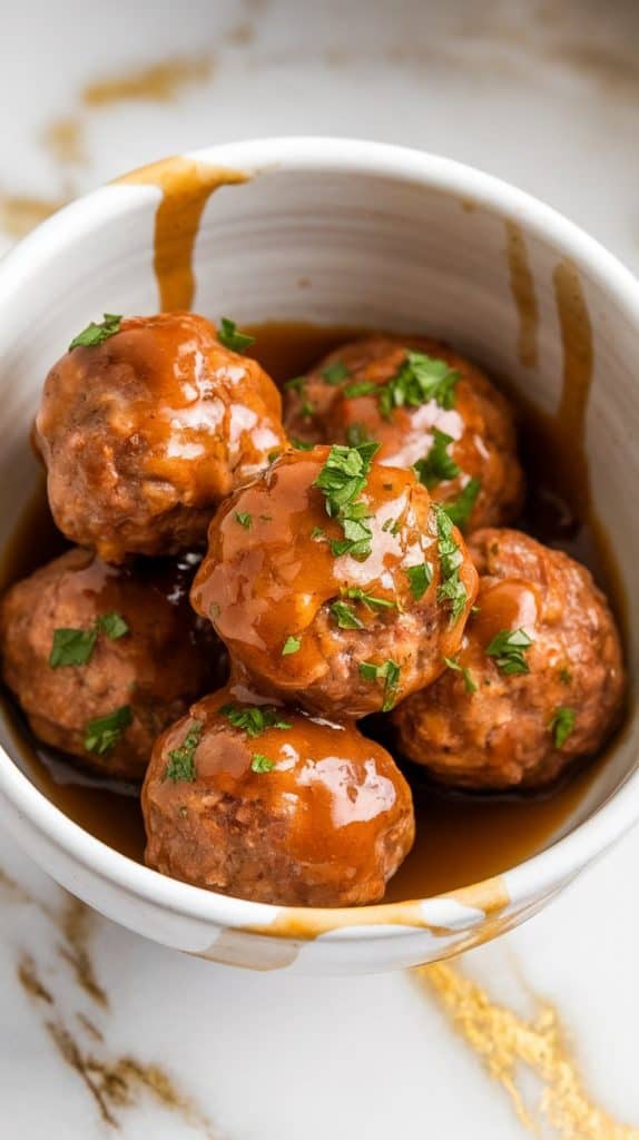 Crockpot Apple Cider Glazed Meatballs