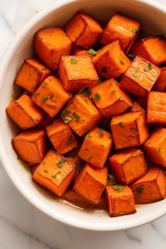 Garlic Butter Roasted Sweet Potatoes