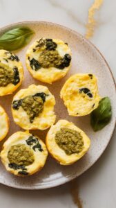 Cottage Cheese Egg Bites with Pesto & Spinach