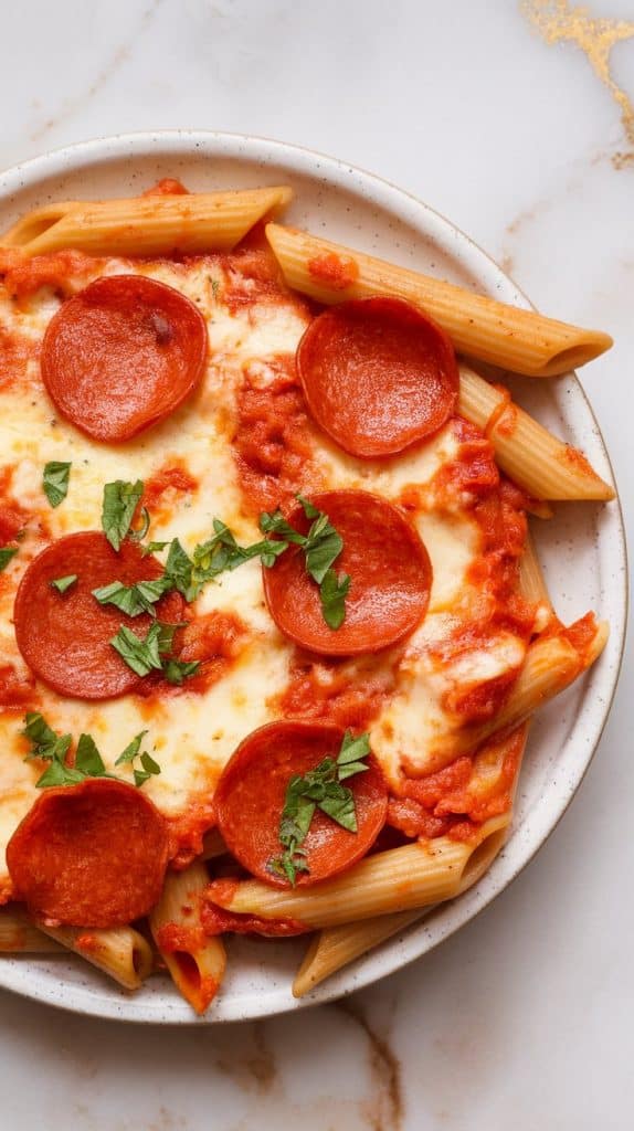 Cottage Cheese Pizza Pasta Bake