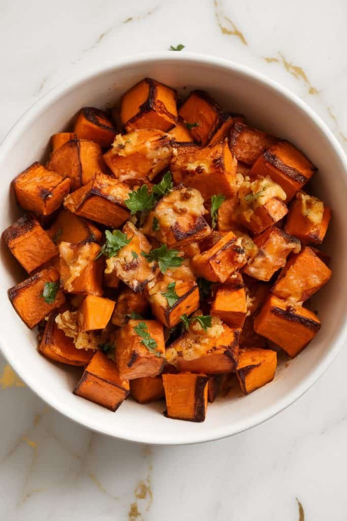Garlic Parmesan Roasted Sweet Potatoes