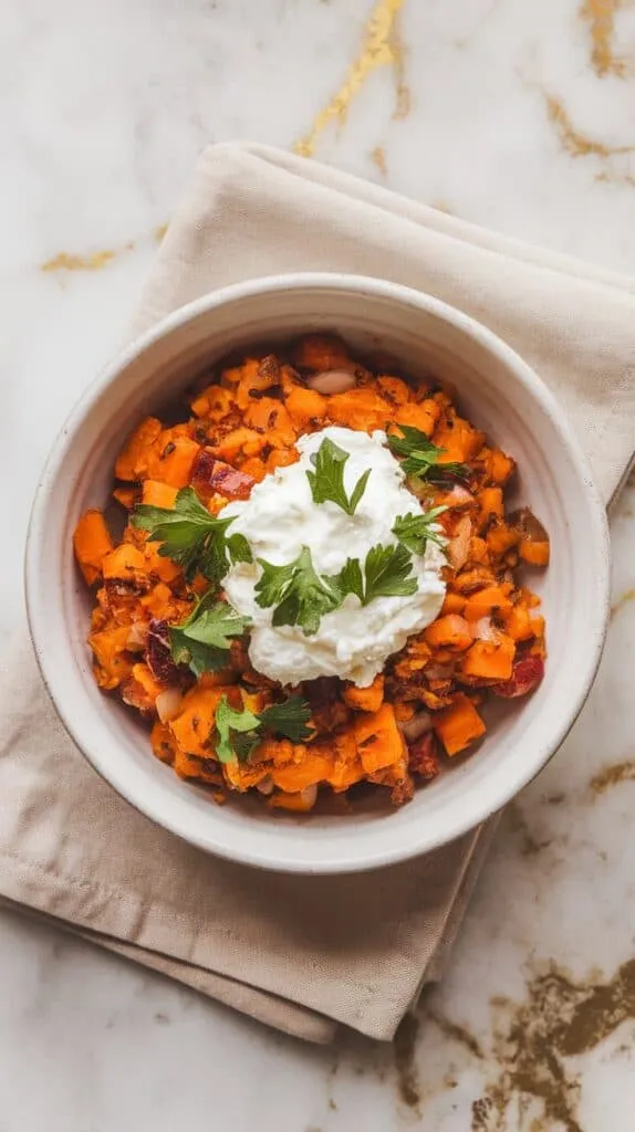 Cottage Cheese & Sweet Potato Breakfast Hash