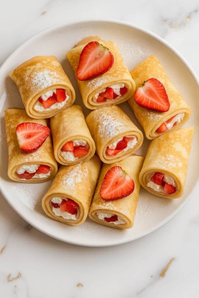 Strawberry Cottage Cheese Crepe Roll-Ups