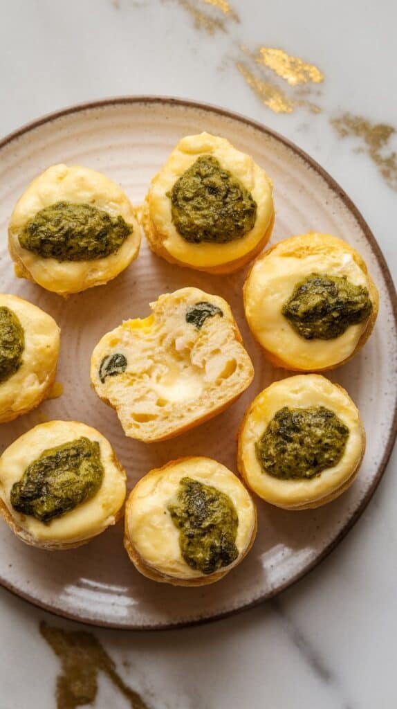 Cottage Cheese Egg Bites with Pesto & Spinach