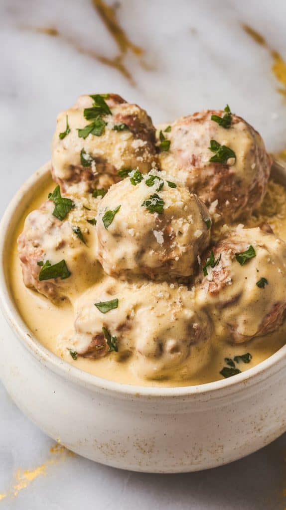 Crockpot Creamy Alfredo Meatballs