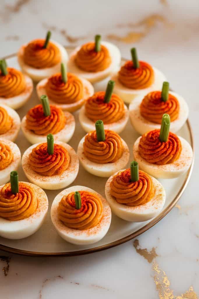 Pumpkin Deviled Eggs with Paprika Dust