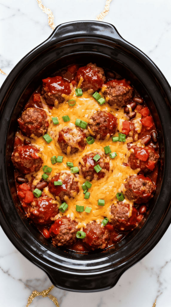 Crockpot Chili Cheese Meatballs