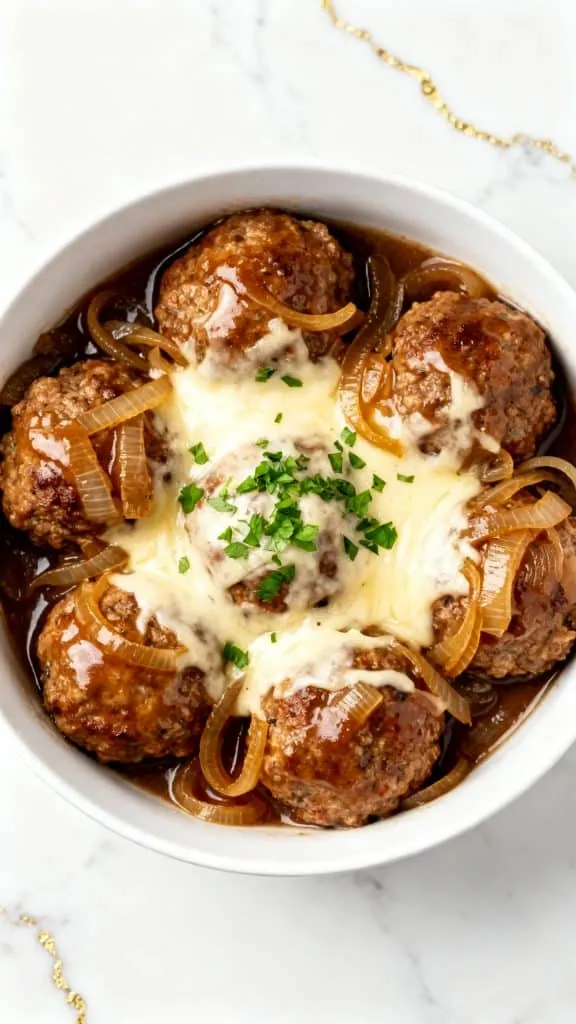 Crockpot French Onion Meatballs