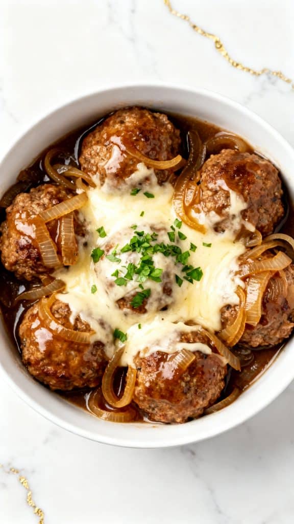Crockpot French Onion Meatballs