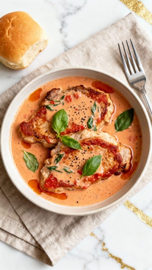 Crockpot Creamy Tomato Basil Pork Chops