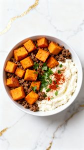 Cottage Cheese Beef Sweet Potato Bowl