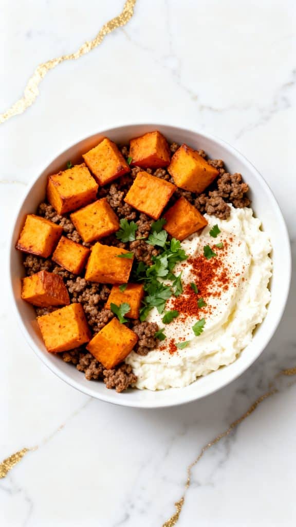 Cottage Cheese Beef Sweet Potato Bowl