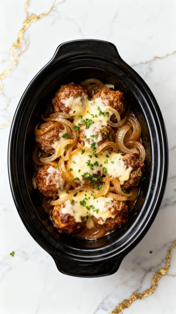 Crockpot French Onion Meatballs