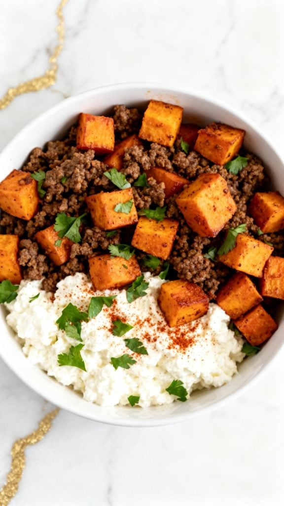 Cottage Cheese Beef Sweet Potato Bowl