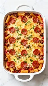 Cottage Cheese Pizza Pasta Bake