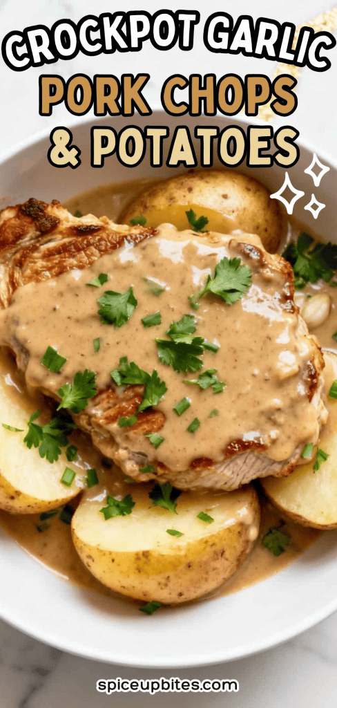 Crockpot Creamy Garlic Pork Chops and Potatoes