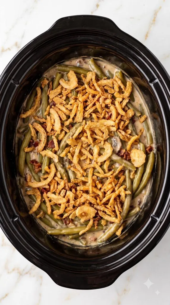 Crockpot Bacon Green Bean Casserole