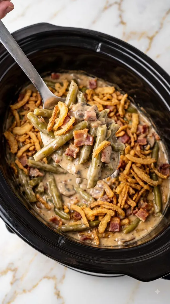 Crockpot Bacon Green Bean Casserole