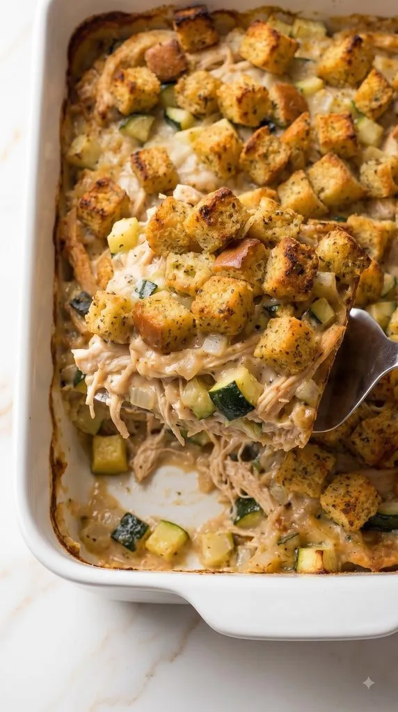 Zucchini Chicken Stuffing Casserole