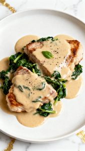 Crockpot Creamy Spinach Parmesan Pork Chops