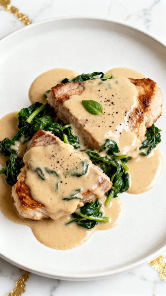 Crockpot Creamy Spinach Parmesan Pork Chops