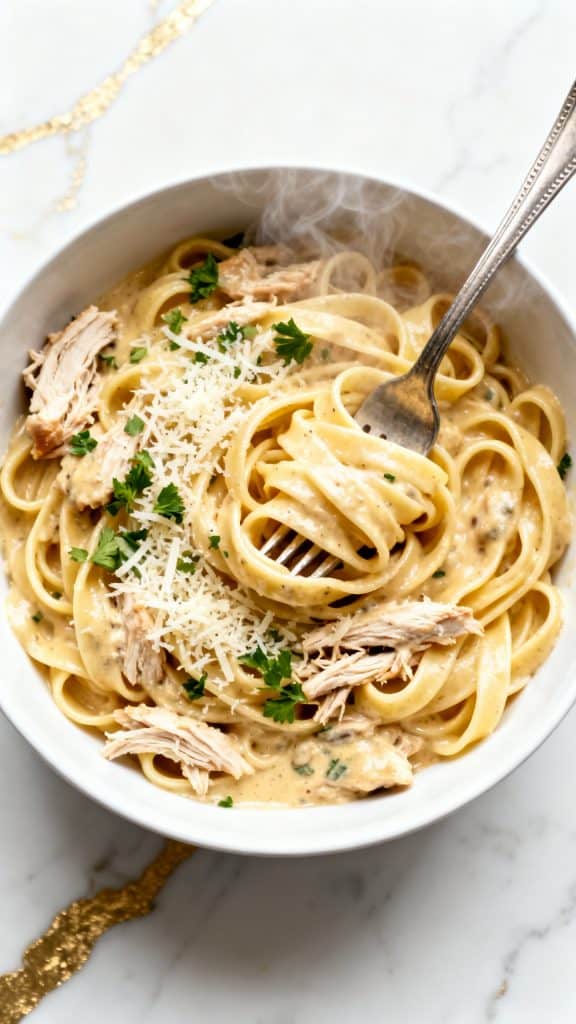 Crockpot Chicken Alfredo with Jar Sauce