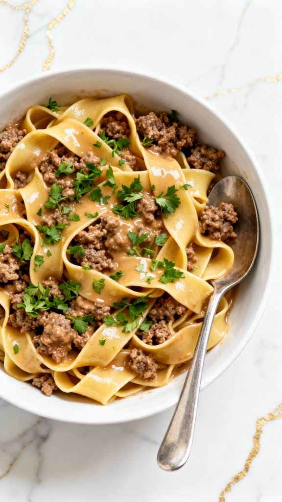Slow Cooker Ground Beef Stroganoff