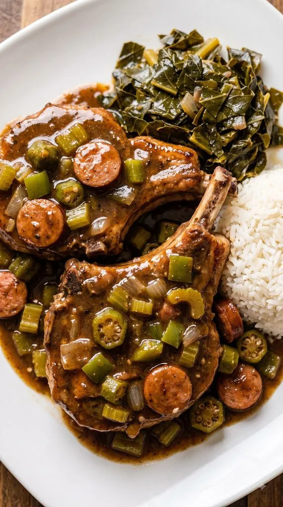 Slow Cooker Gumbo Smothered Pork Chops