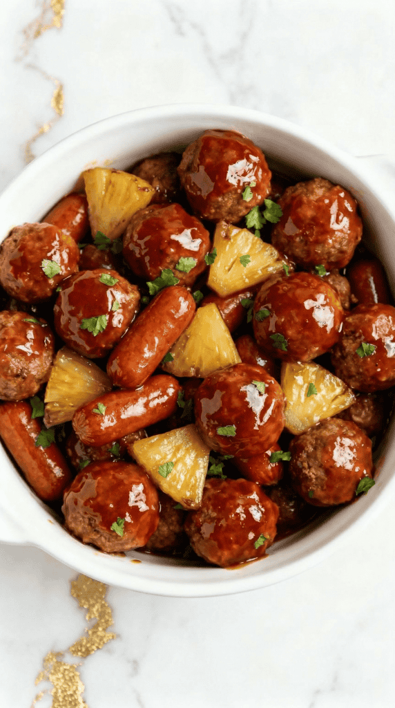Slow Cooker Meatball Pineapple Smokies