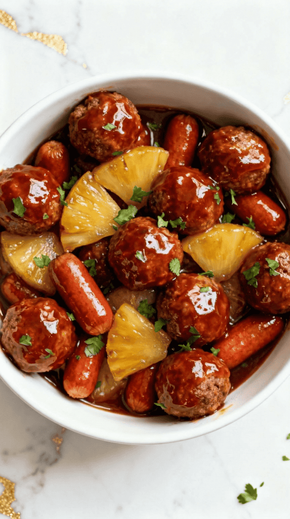 Slow Cooker Meatball Pineapple Smokies