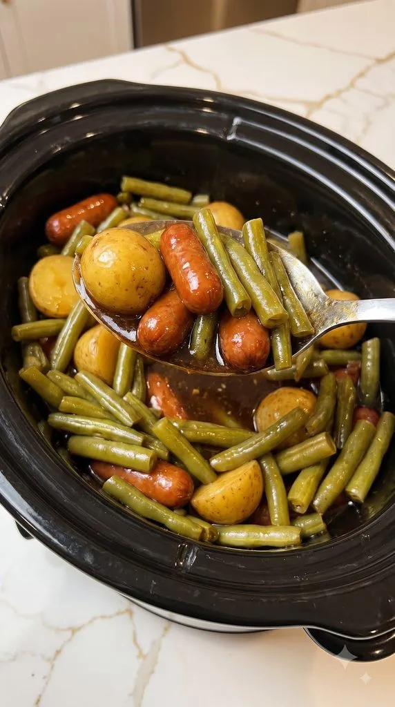 Crockpot Lil’ Smokies with Green Beans & Potatoes