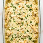 Creamy Salsa Verde Chicken Cottage Cheese Bake