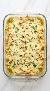 Creamy Salsa Verde Chicken Cottage Cheese Bake