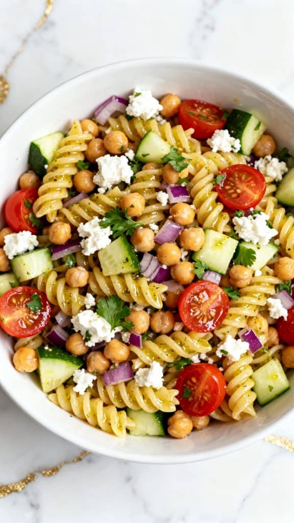 Greek Chickpea Pasta Salad