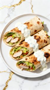 High-Protein Crispy Cottage Cheese Flatbread Chicken Wraps