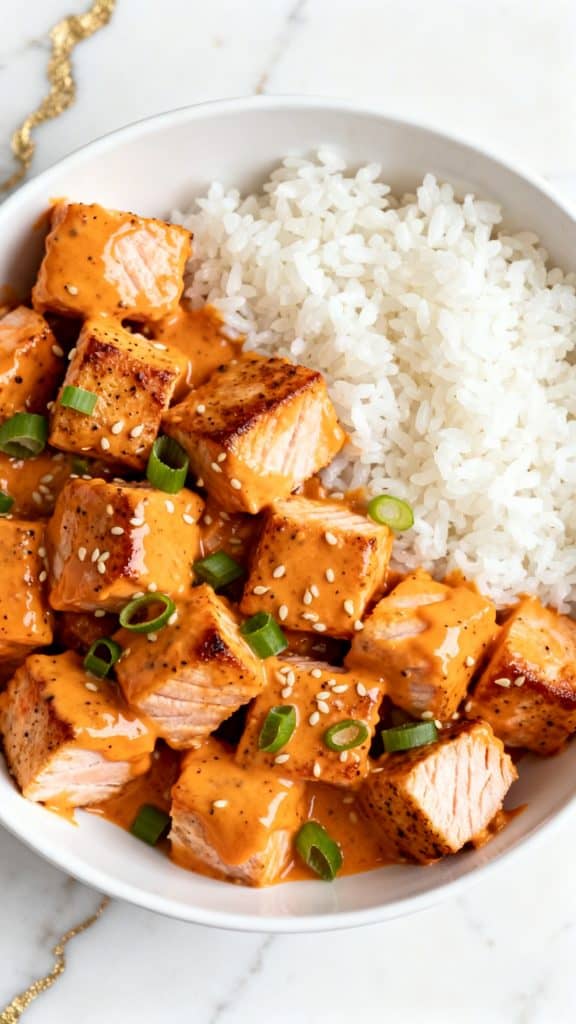 Air Fryer Salmon Bites with Bang Bang Sauce