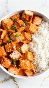Air Fryer Salmon Bites with Bang Bang Sauce