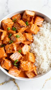 Air Fryer Salmon Bites with Bang Bang Sauce