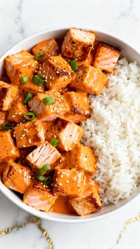 Air Fryer Salmon Bites with Bang Bang Sauce