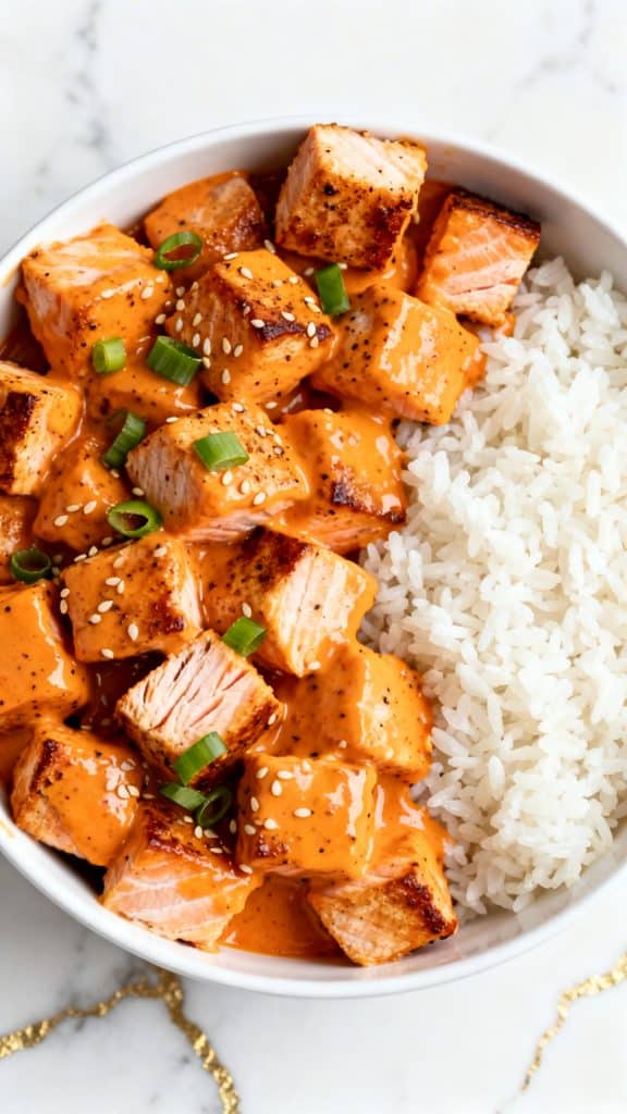 Air Fryer Salmon Bites with Bang Bang Sauce