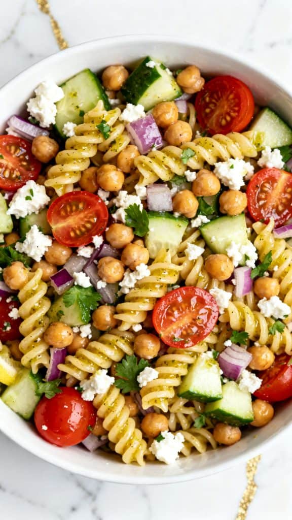 Greek Chickpea Pasta Salad