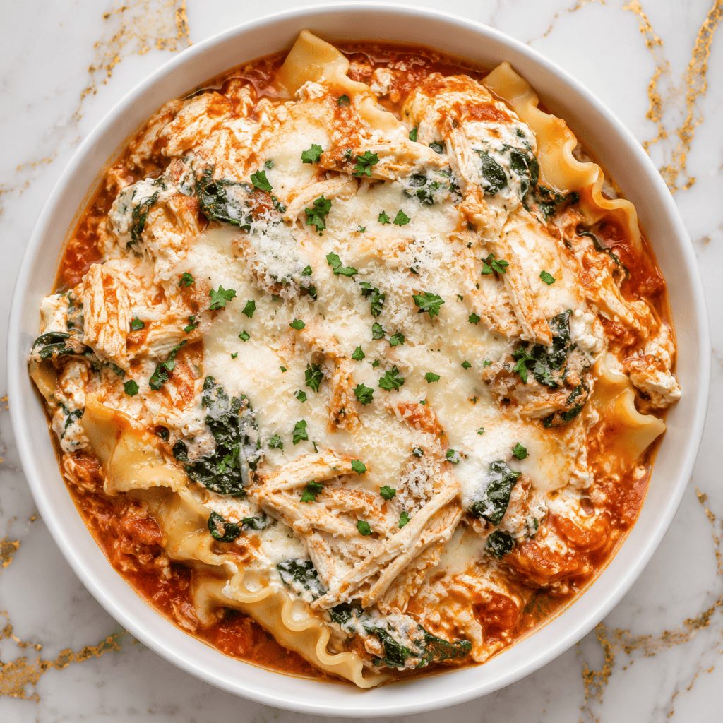 Crockpot Chicken Spinach Lasagna with Ricotta