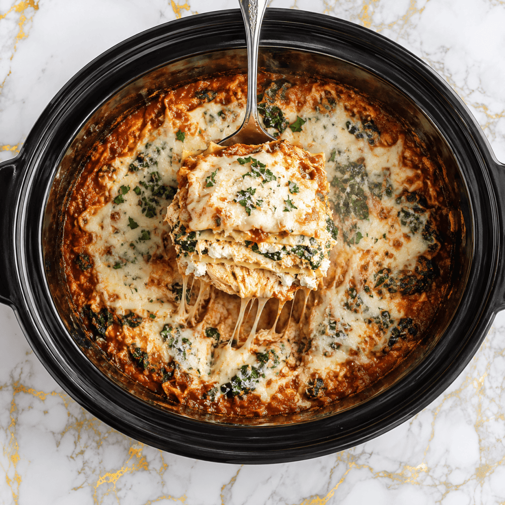 Crockpot Chicken Spinach Lasagna with Ricotta