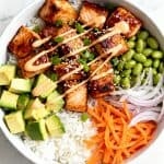 Air Fried Teriyaki Salmon Bites Rice Bowl