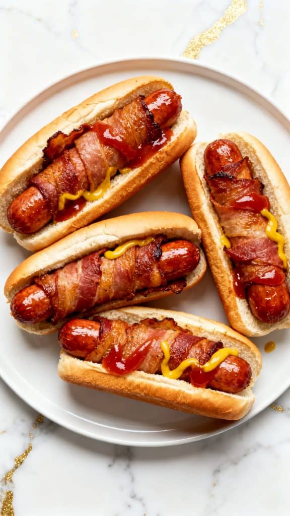 Air Fryer Bacon Wrapped Hot Dogs